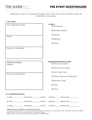 Pre Event Questionnaire