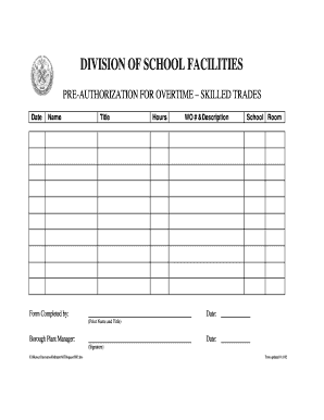 Pre-Authorization for Overtime Form