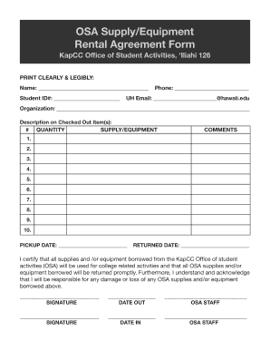 Rental agreement format - OSA Supply/Equipment Rental Agreement Form - Kapi'olani ...