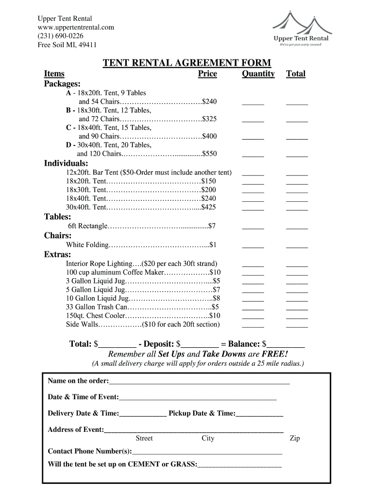 Tent Rental Form - Fill Online, Printable, Fillable, Blank  pdfFiller Within party equipment rental agreement template