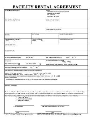 Rental Agreement Form - Green Bay Area Public School District