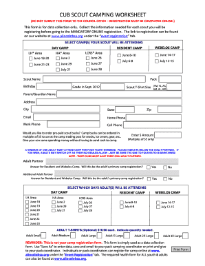 Cub Scout Camping Worksheet