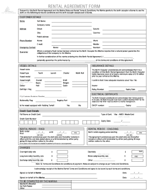 Berth Rental Agreement Form