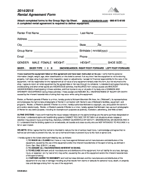 Mohawk Mountain Ski Rental Agreement