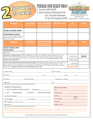 Clementon Park School Group Ticket Order Form