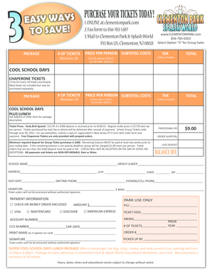 Clementon Park School Group Ticket Order Form