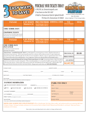 Clementon Park School Group Ticket Order Form