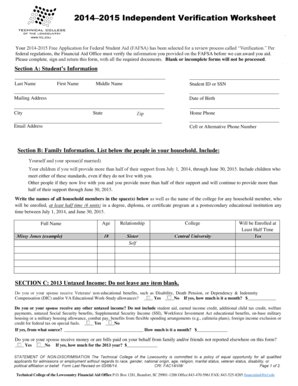 2014-2015 Independent Verification Worksheet