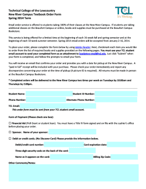 Technical College of the Lowcountry Textbook Order Form