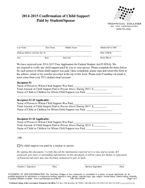 2014-2015 Child Support Confirmation Form