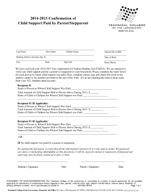 2014-2015 Child Support Verification Form