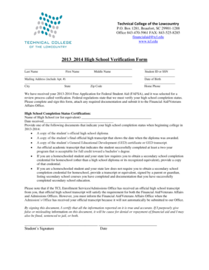 2013-2014 High School Verification Form