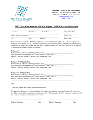 2013-2014 Child Support Verification Form
