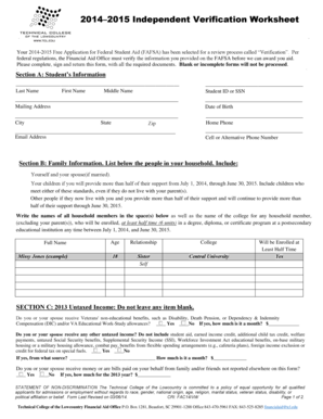 2014-2015 Independent Verification Worksheet