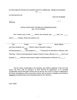 Application for Letters of Administration