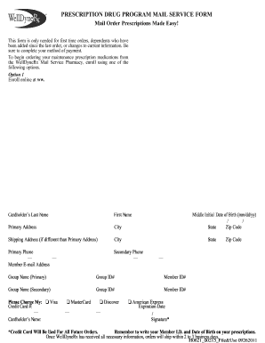 WellDyneRx Mail Service Prescription Form