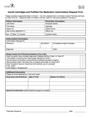 Insulin Cartridges and Prefilled Pen Medication Authorization Request Form