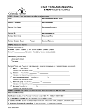 Drug Prior Authorization Form for Fanapt (Iloperidone)