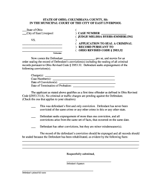 Ohio Application to Seal a Criminal Record
