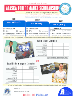Alaska Performance Scholarship Career & Technical Eligibility Checklist