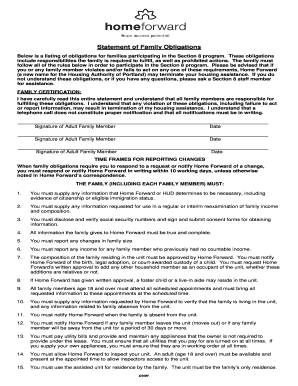 Section 8 Family Obligations Statement