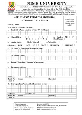 NIMS University Admission Application Form