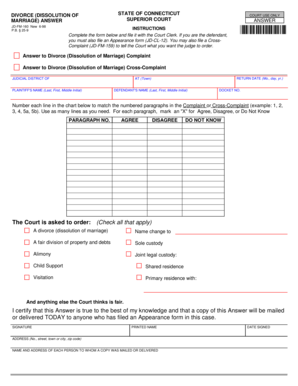Connecticut Divorce Answer Form