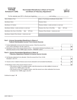 Arizona Nonresident Beneficiary Schedule K-1(NR)