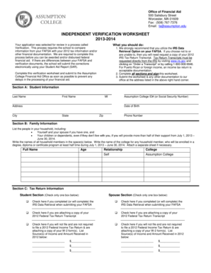Independent Verification Worksheet
