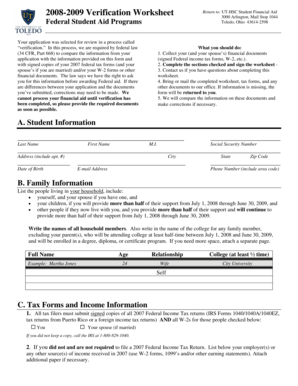 2008-2009 Verification Worksheet