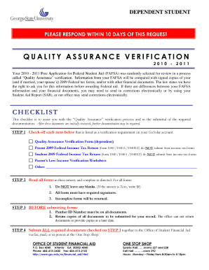 Fillable Online Quality Assurance Verification Worksheet 