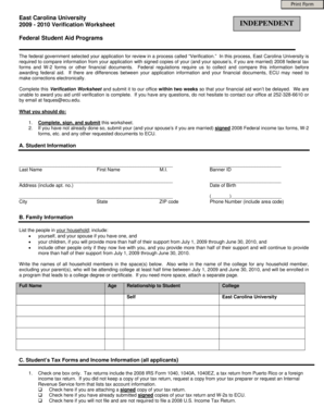 East Carolina University Verification Worksheet