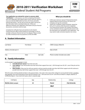 2010-2011 Verification Worksheet