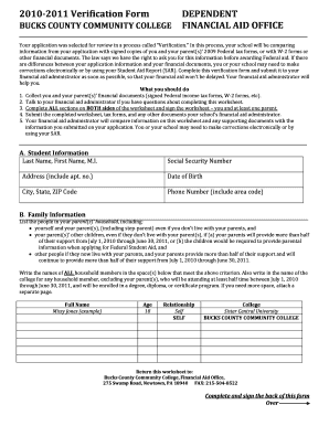 2010-2011 Verification Form