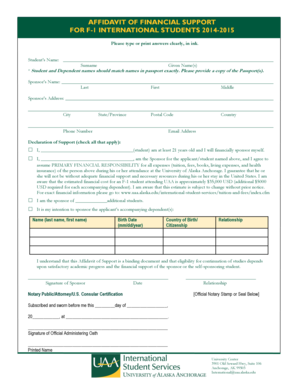 Affidavit of Financial Support for F-1 International Students
