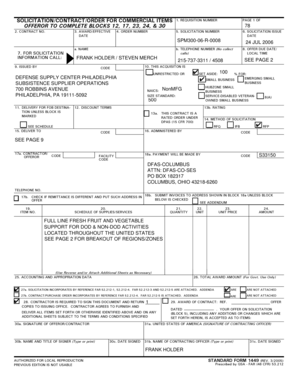 Solicitation Contract Order for Commercial Items