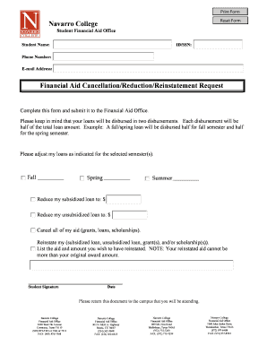 Navarro College Financial Aid Request Form