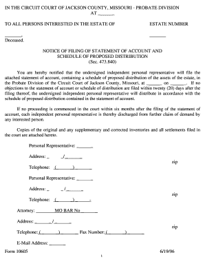 Missouri Notice of Filing of Statement of Account