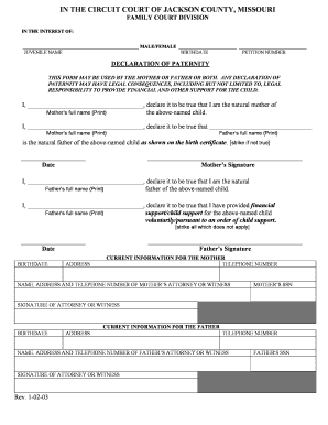Missouri Declaration of Paternity
