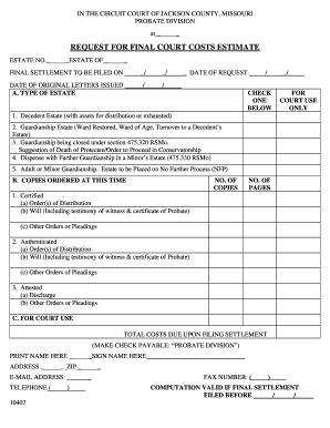 Missouri Final Court Costs Estimate Request