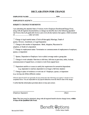 Arizona Employee Benefits Change Declaration
