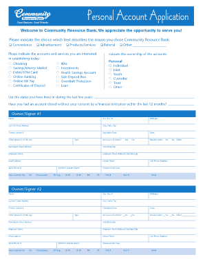 Community Resource Bank Personal Account Application