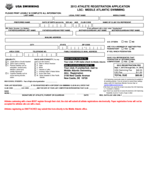USA Swimming 2013 Athlete Registration Application