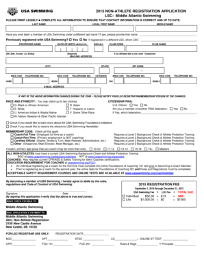 USA Swimming Non-Athlete Registration Application