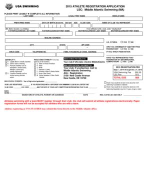 USA Swimming 2015 Athlete Registration Application