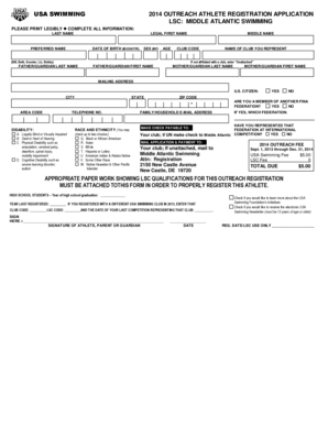 USA Swimming 2014 Outreach Athlete Registration Application