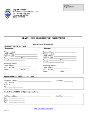 City of Tucson Alarm User Registration Agreement
