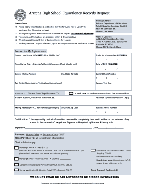 Arizona High School Equivalency Records Request
