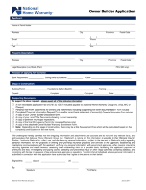 Owner Builder Warranty Enrollment Form