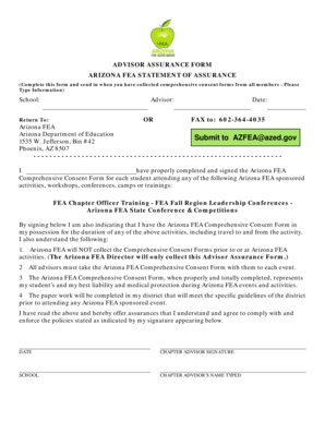 Arizona FEA Advisor Assurance Form